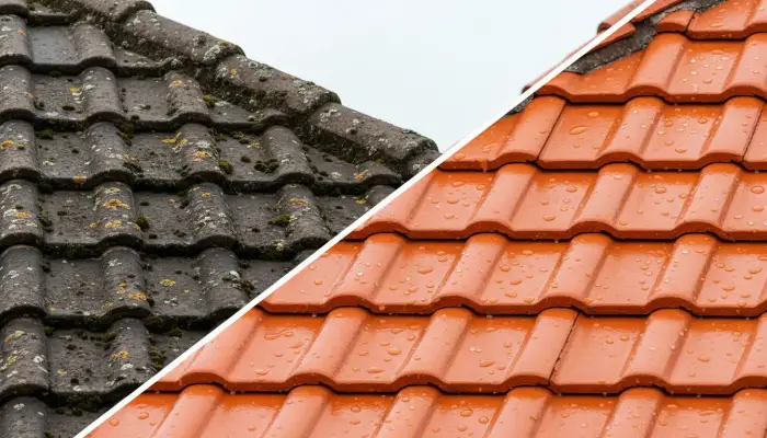 Résultat avant-après impressionnant d'un nettoyage de toiture complet à Bègles