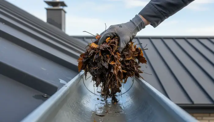Vérification et nettoyage de gouttière à Bègles lors d'une intervention.