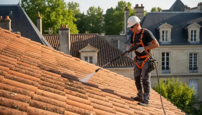 Remplacement de tuile en terre cuite sur un toit à Bègles.