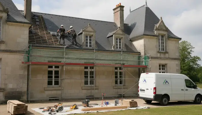 Chantier de rénovation de faîtage sur une maison à Bègles.